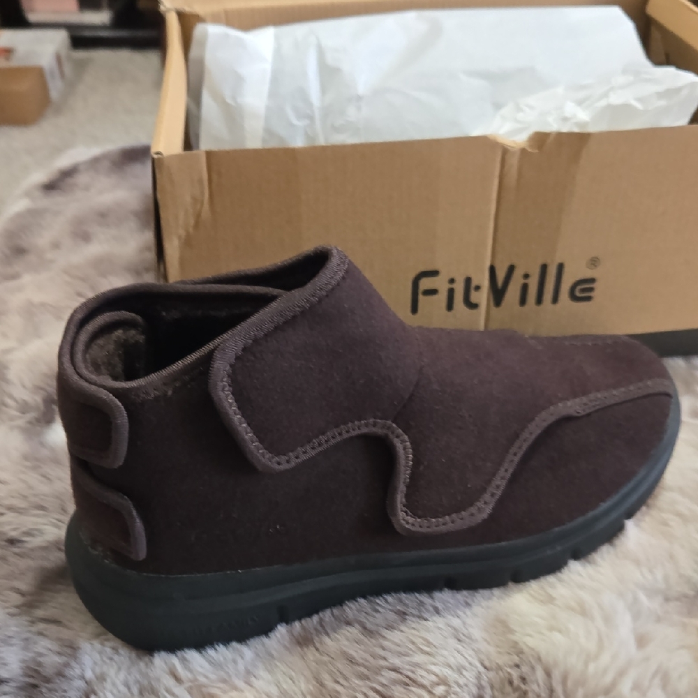 FitVille Men's Brown Diabetic Boots